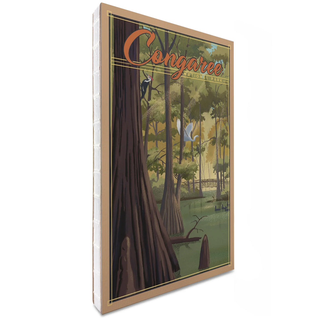 Lined 6x9 Journal, Congaree National Park, South Carolina, Lithograph National Park Series, Lay Flat, 193 Pages, FSC paper
