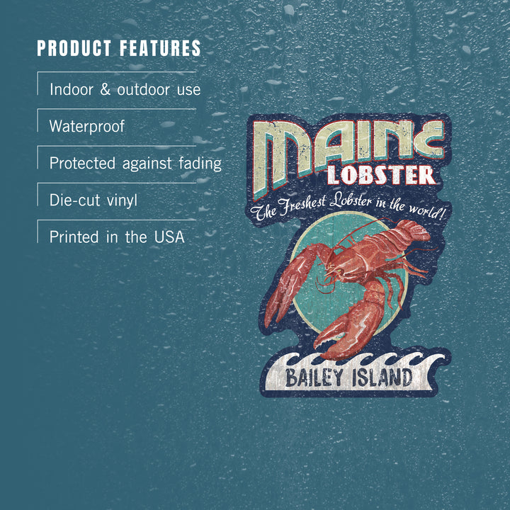 Bailey Island, Maine, Lobster Vintage Sign, Contour, Lantern Press Artwork, Vinyl Sticker
