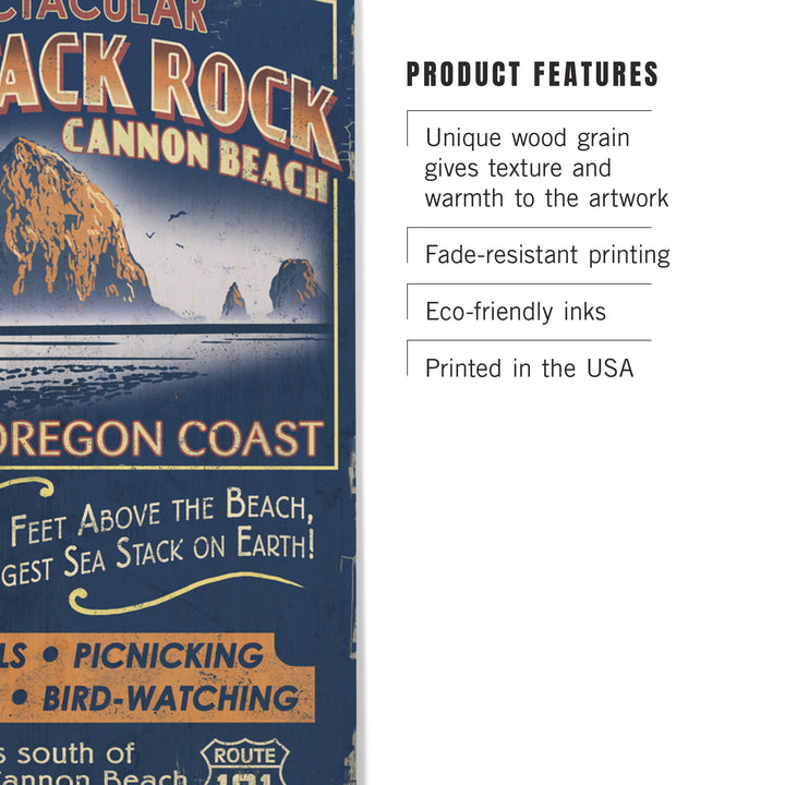 Cannon Beach, Oregon, Haystack Rock Vintage Sign, Lantern Press Artwork, Wood Signs and Postcards