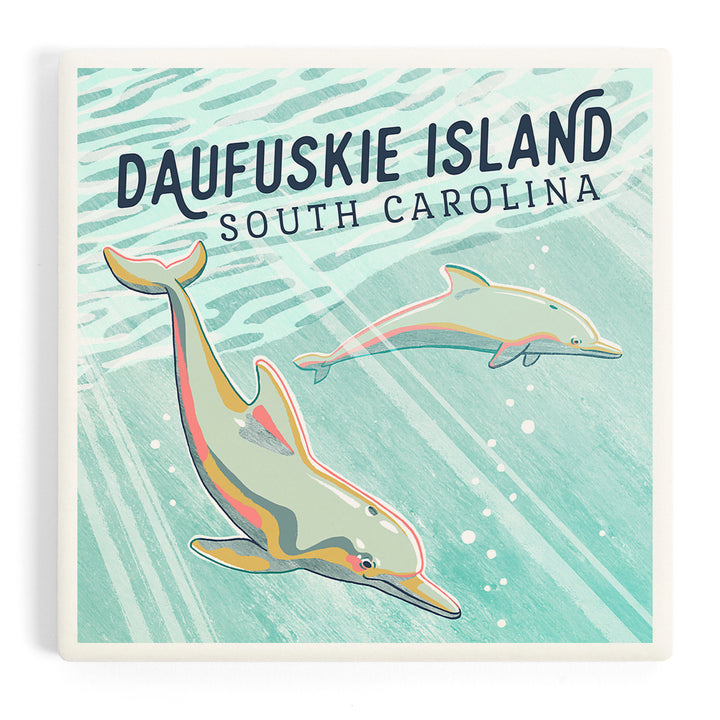 Daufuskie Island, South Carolina, Graphic Pastel, Bottlenose Dolphin, Coasters