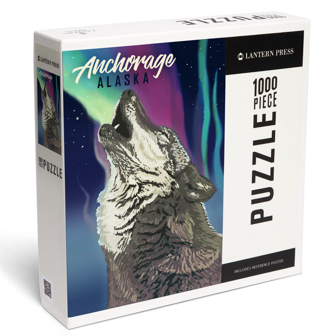 Anchorage, Alaska, Wolf and Northern Lights, Jigsaw Puzzle