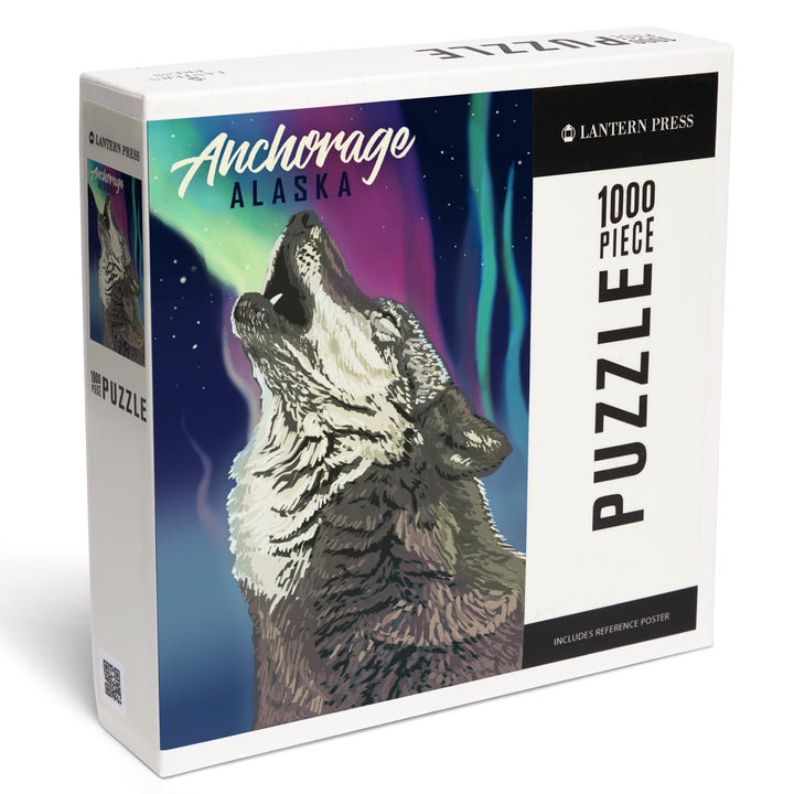 Anchorage, Alaska, Wolf and Northern Lights, Jigsaw Puzzle