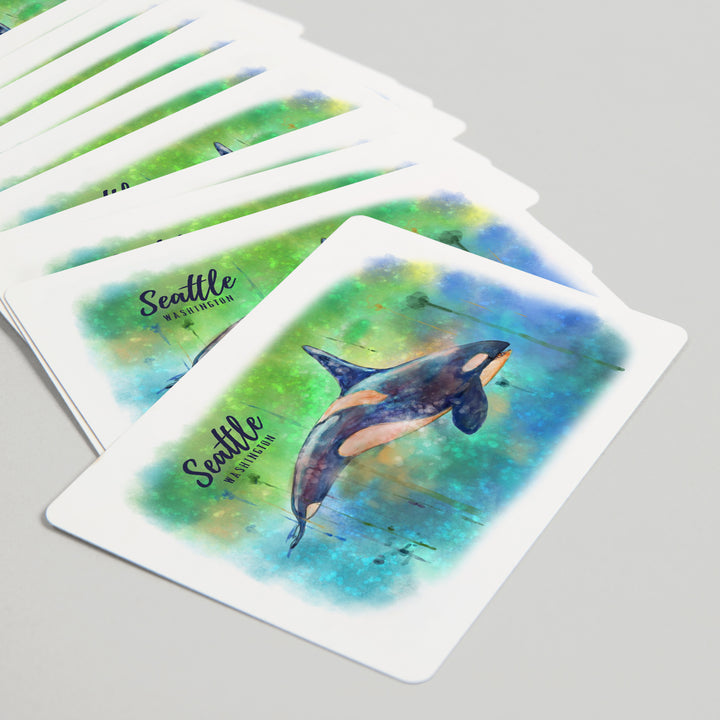 Playing Cards, Seattle, Washington, Orca, Watercolor, 52 Card Deck with Jokers in Box, Unique Art