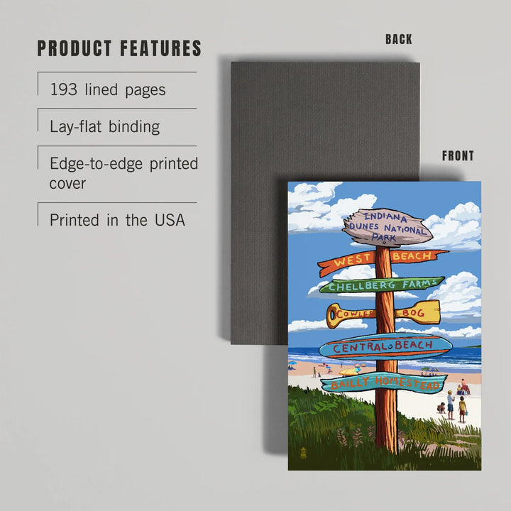 Lined 6x9 Journal, Indiana Dunes National Park, Indiana, Beach Destination Signpost, Lay Flat, 193 Pages, FSC paper