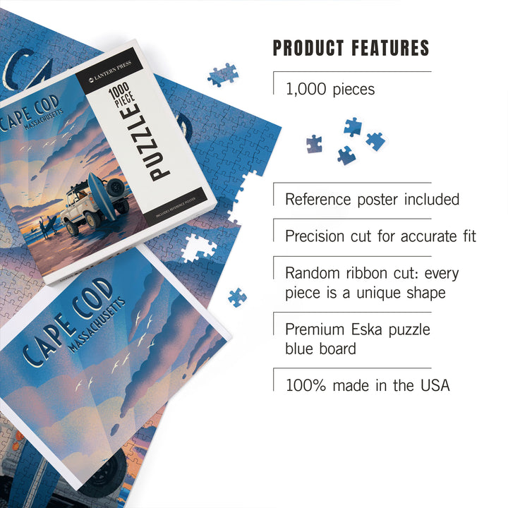 Cape Cod, Massachusetts, Surfers on Beach, Lithograph, 1000 Piece Jigsaw Puzzle