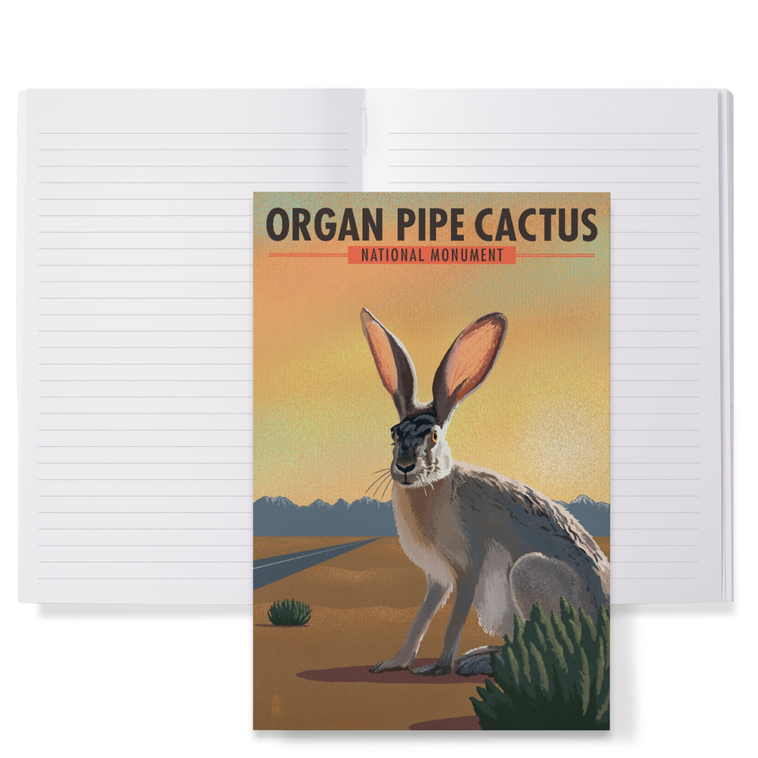 Lined 6x9 Journal, Organ Pipe Cactus National Monument, Arizona, Jackrabbit, Lithograph, Lay Flat, 193 Pages, FSC paper