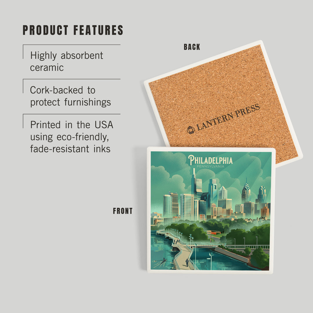 Philadelphia, Pennsylvania, Lithograph, City Series, Coasters