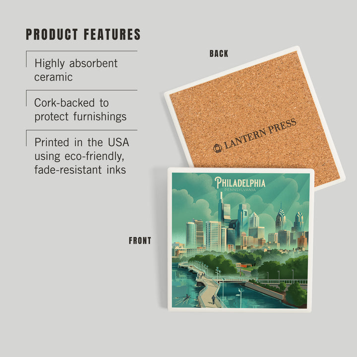 Philadelphia, Pennsylvania, Lithograph, City Series, Coasters