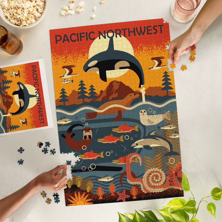 Pacific Northwest, Marine Animals, Geometric, Summer, Jigsaw Puzzle