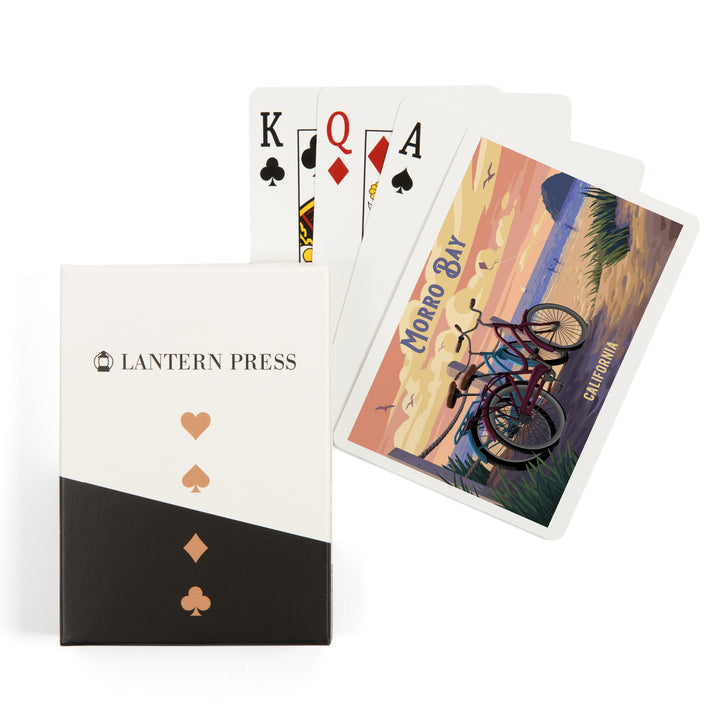Playing Cards, Morro Bay, California, Painterly, The Beach Is Calling, Beach Bikes, 52 Card Deck with Jokers in Box, Unique Art