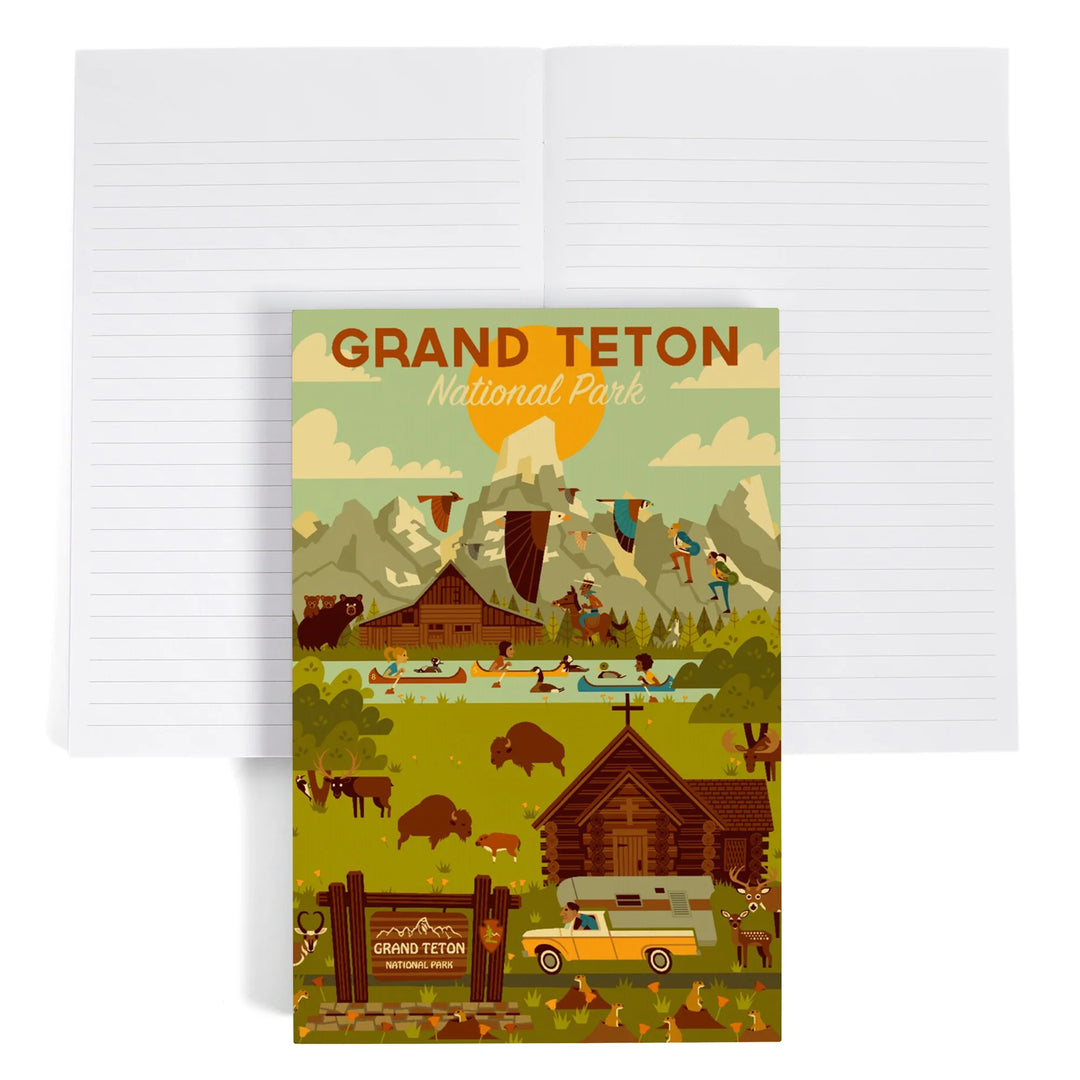 Lined 6x9 Journal, Grand Teton National Park, Wyoming, Geometric National Park Series, Lay Flat, 193 Pages, FSC paper