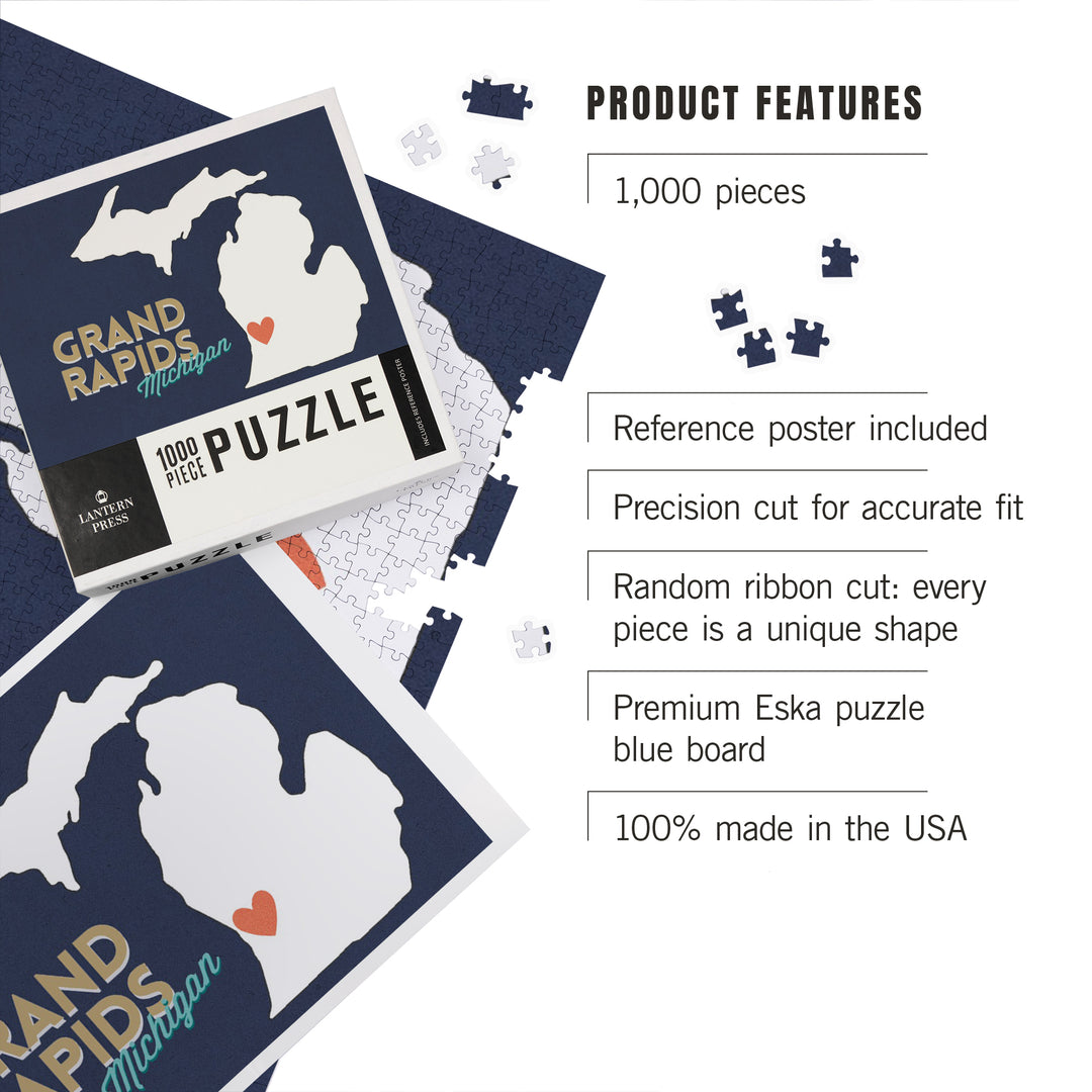 Grand Rapids, Michigan, Home State with Red Heart, Jigsaw Puzzle