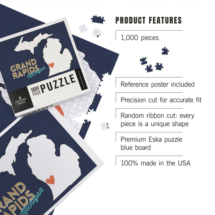Grand Rapids, Michigan, Home State with Red Heart, Jigsaw Puzzle