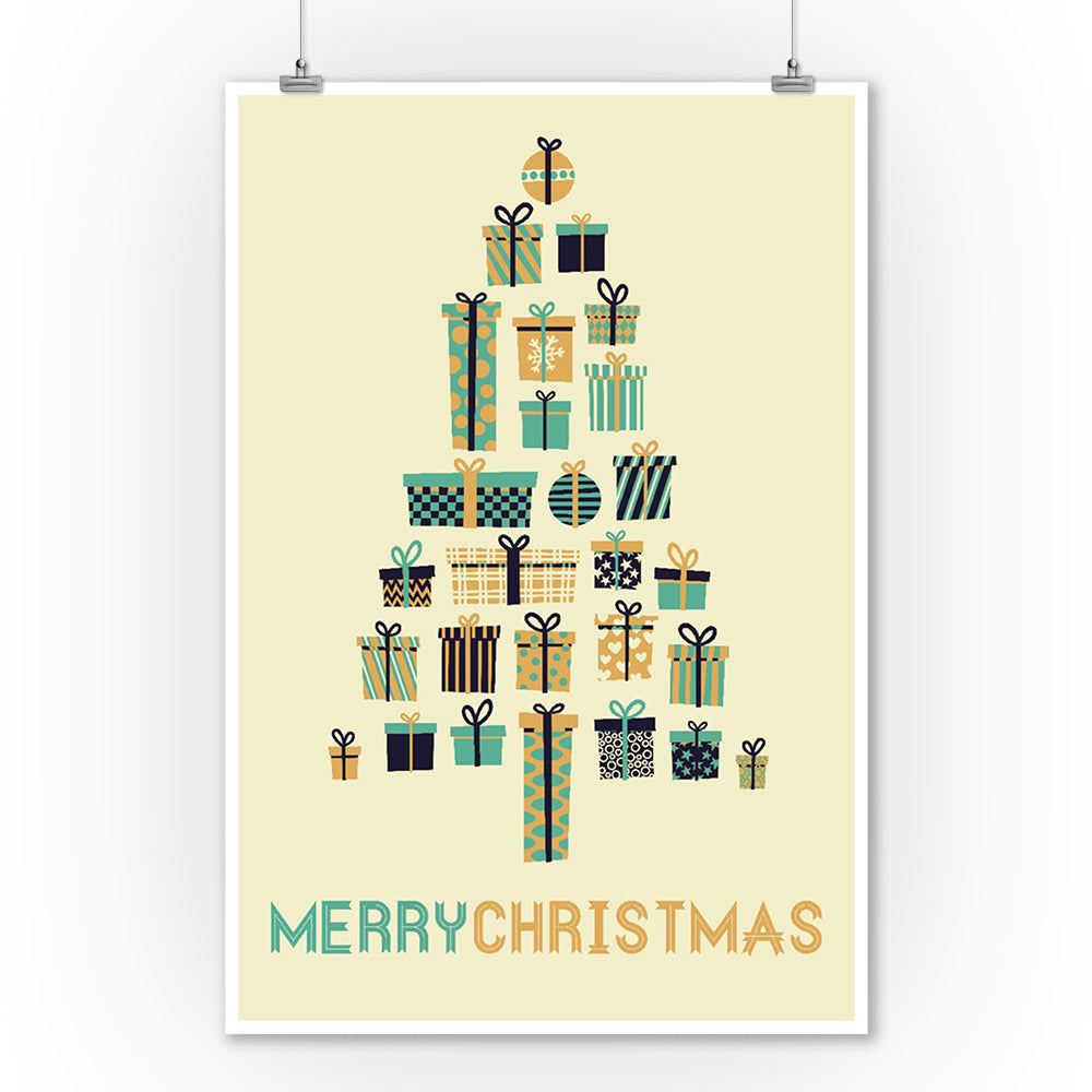 Gifts Tree, Retro Christmas, Art & Giclee Prints - Lantern Press