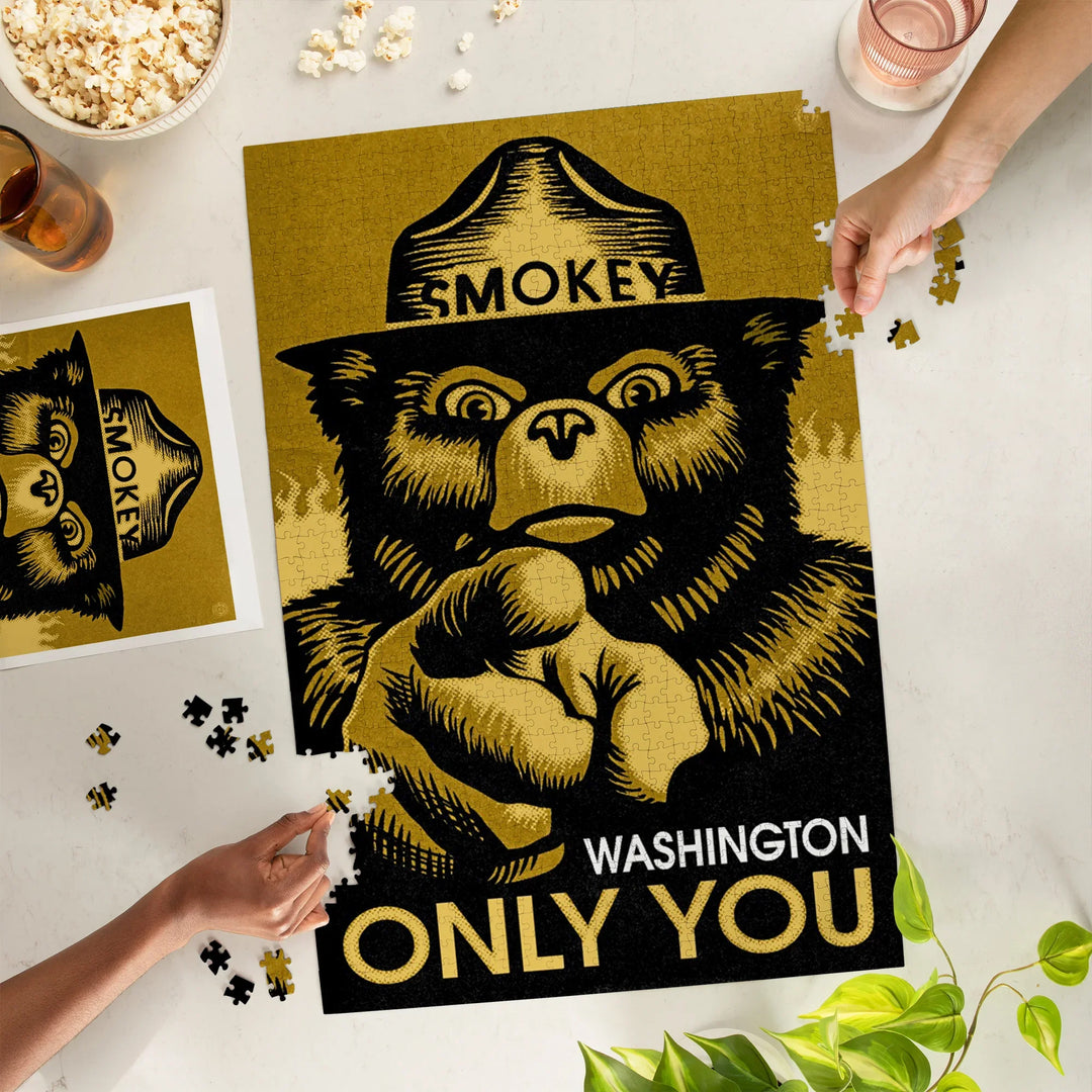 Washington, Smokey Bear, Only You, Halftone, Yellow, 1000 Piece Jigsaw Puzzle