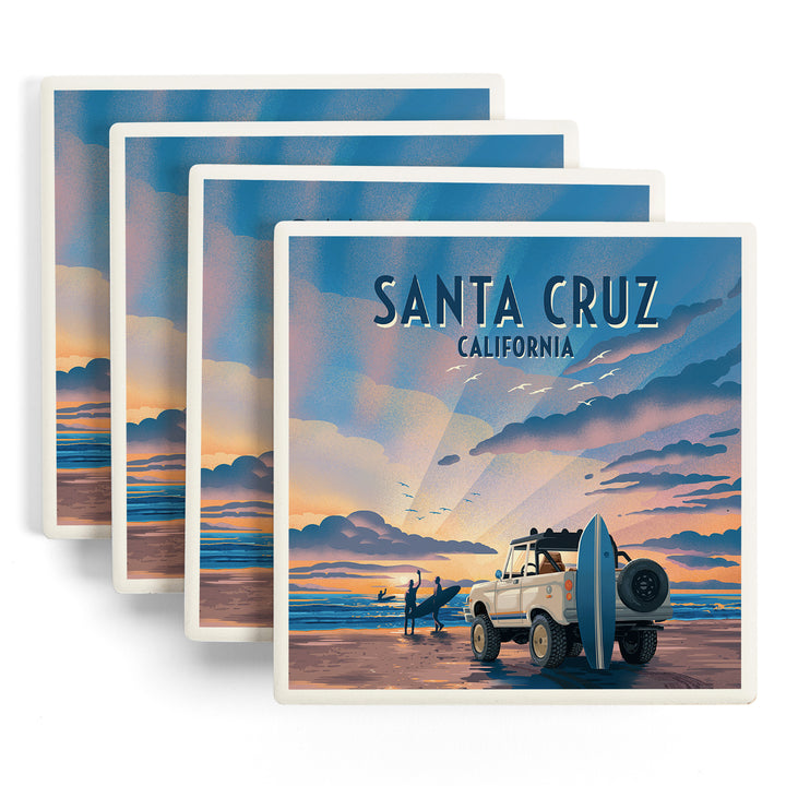Santa Cruz, California, Wake Up! Surf's Up!, Surfers on Beach, Coaster Set