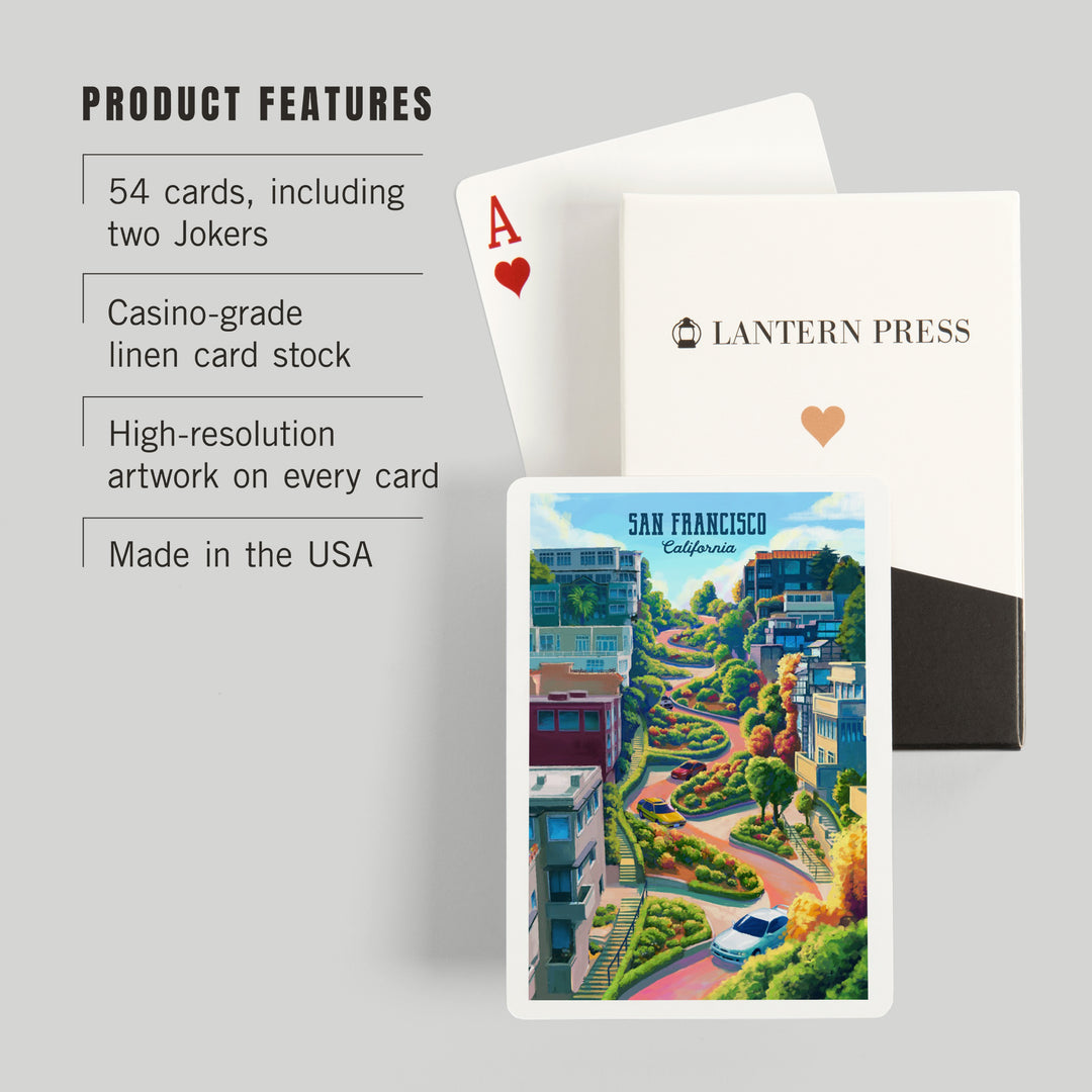 Playing Cards, San Francisco, California, Lombard Street, Oil, 52 Card Deck with Jokers in Box, Unique Art