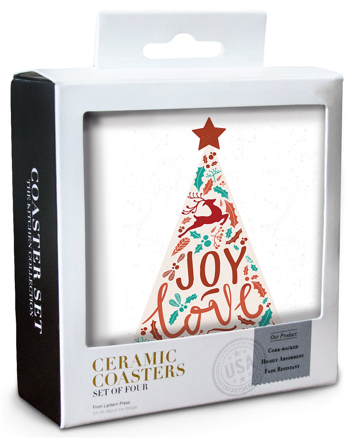 Joy Love Peace, Christmas Tree, Coaster Set