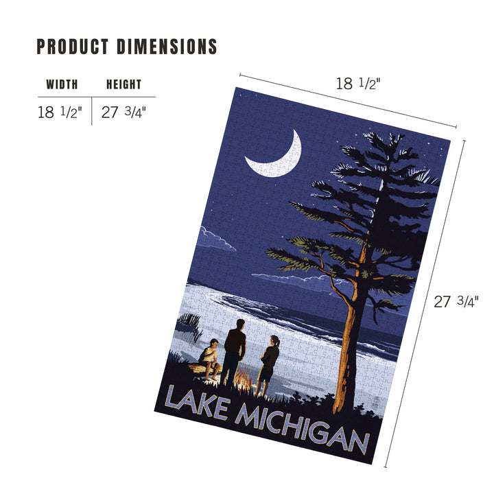 Lake Michigan, Bonfire at Night Scene, Jigsaw Puzzle