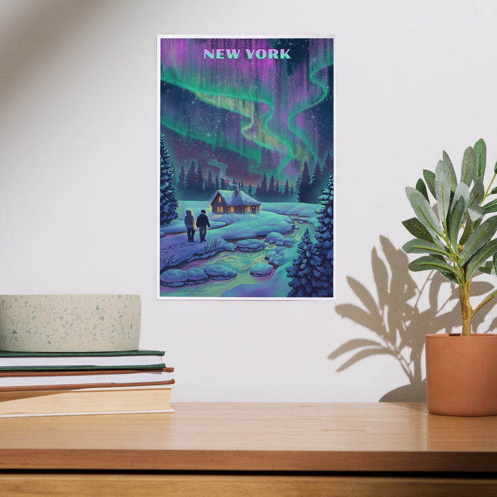 New York, Litho, Northern Lights and Cabin, Art & Giclee Prints