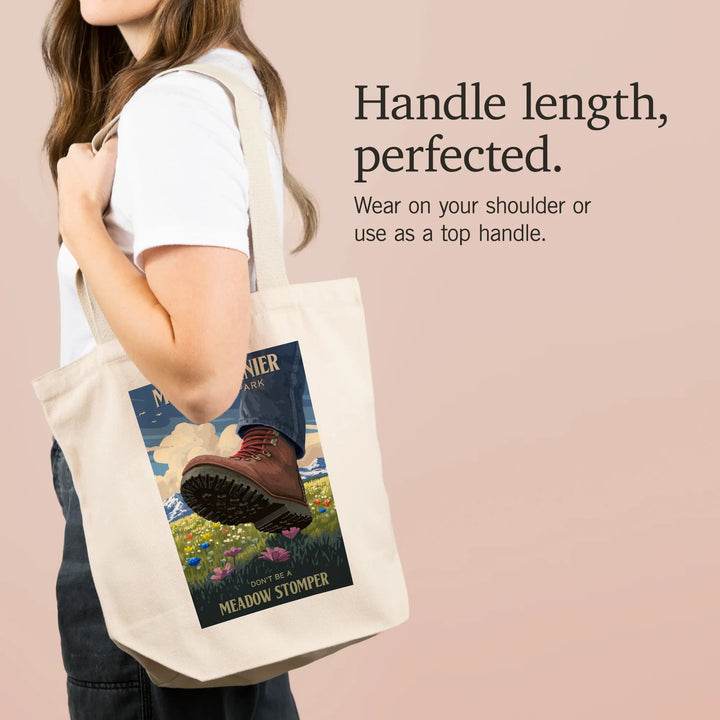 Mount Rainier National Park, Washington, Don't be a Meadow Stomper, Painterly, Tote Bag