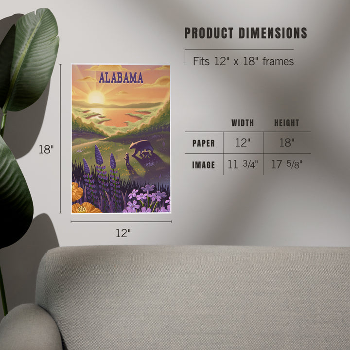 Alabama, Lithograph, Bear and Spring Flowers, Lake, Art & Giclee Prints