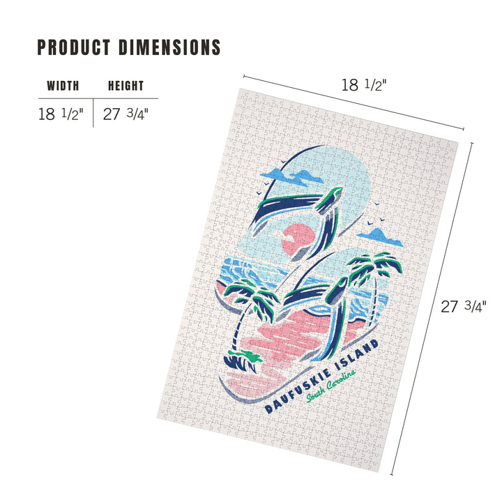 Daufuskie Island, South Carolina, Distressed, Flip Flops, Blue and Pink, Jigsaw Puzzle