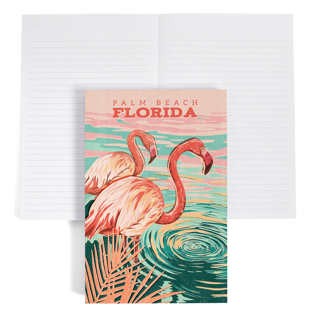 Lined 6x9 Journal, Palm Beach, Florida, Flamingo, Vintage Print Press, Lay Flat, 193 Pages, FSC paper