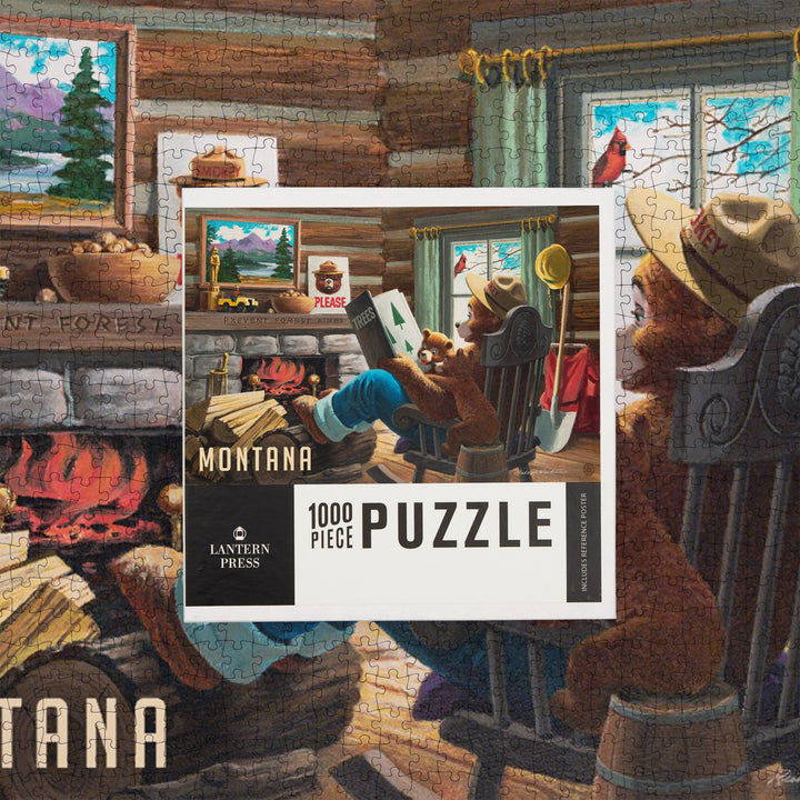 Montana, Smokey Bear, Reading Book to Cubs, Vintage, Jigsaw Puzzle