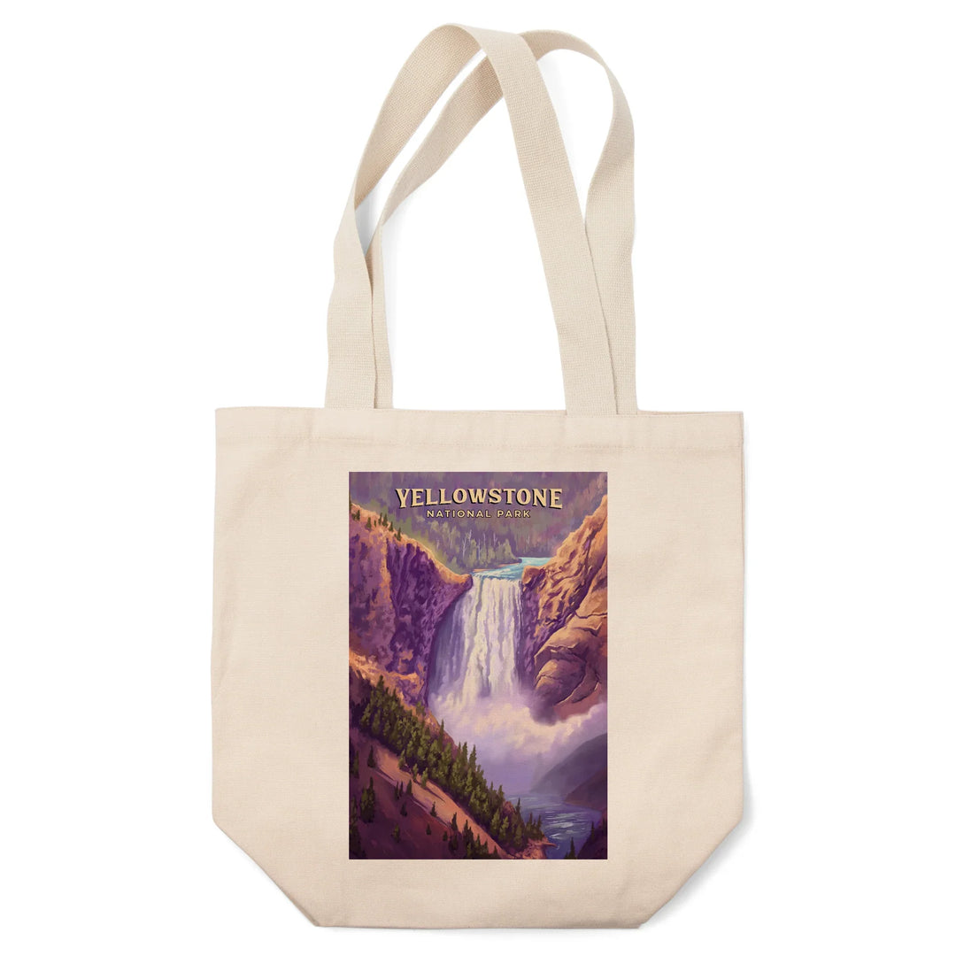 Yellowstone National Park, Wyoming, Oil Painting, Yellowstone Falls, Tote Bag