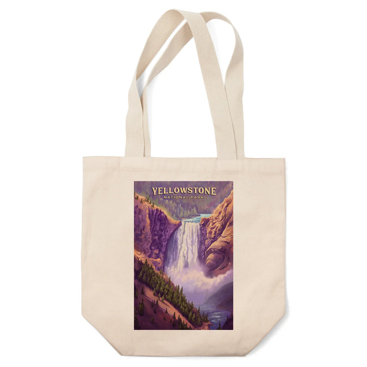Yellowstone National Park, Wyoming, Oil Painting, Yellowstone Falls, Tote Bag