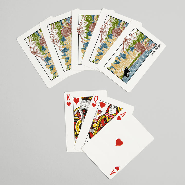 Playing Cards, Seattle, Washington, Skyline, 52 Card Deck with Jokers in Box, Unique Art