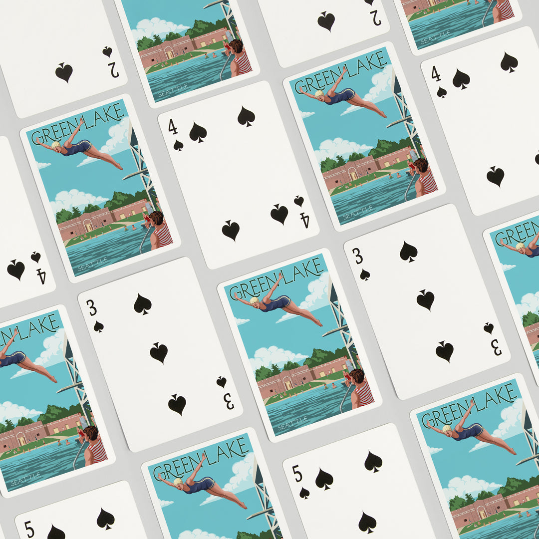 Playing Cards, Seattle, Washington, Green Lake Woman Diving, 52 Card Deck with Jokers in Box, Unique Art