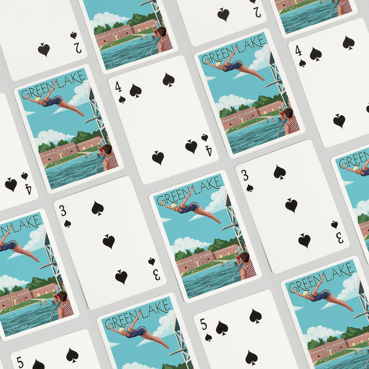 Playing Cards, Seattle, Washington, Green Lake Woman Diving, 52 Card Deck with Jokers in Box, Unique Art