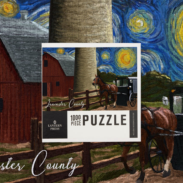 Lancaster County, Pennsylvania, Farm Scene, Starry Night, Jigsaw Puzzle