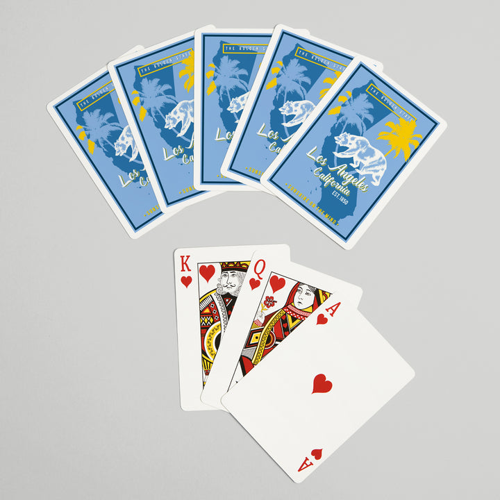 Playing Cards, Los Angeles, California, State Outline, Urban Traveler, Blue and Yellow, 52 Card Deck with Jokers in Box, Unique Art
