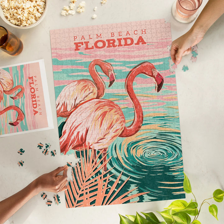 Palm Beach, Florida, Flamingo, Vintage Print Press, 1000 Piece Jigsaw Puzzle