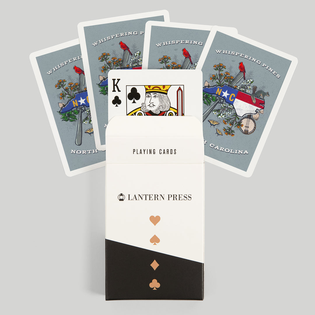 Playing Cards, Whispering Pines, North Carolina, State Treasure Trove, 52 Card Deck with Jokers in Box, Unique Art