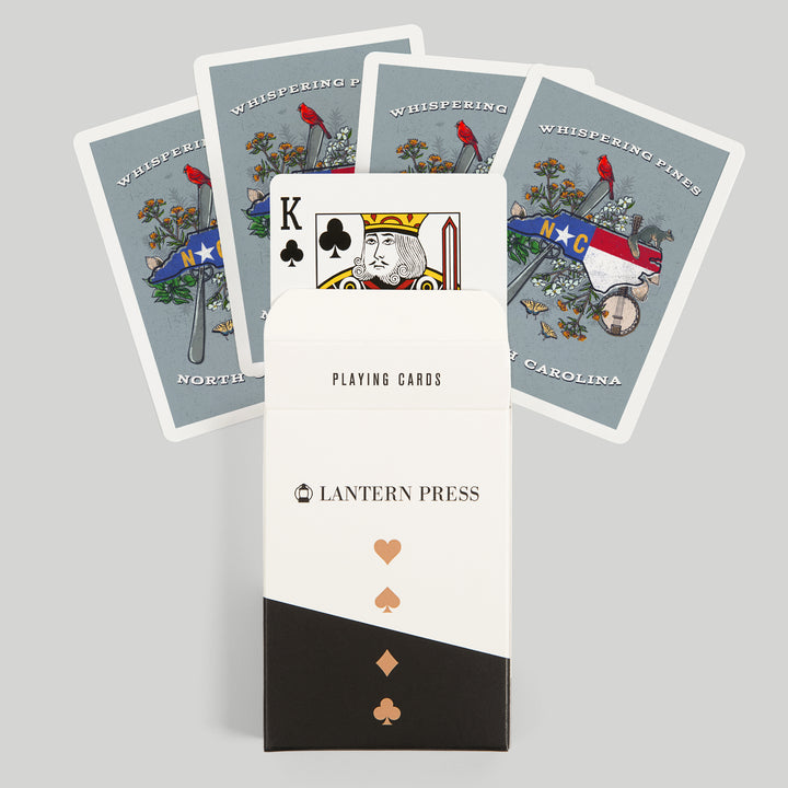 Playing Cards, Whispering Pines, North Carolina, State Treasure Trove, 52 Card Deck with Jokers in Box, Unique Art