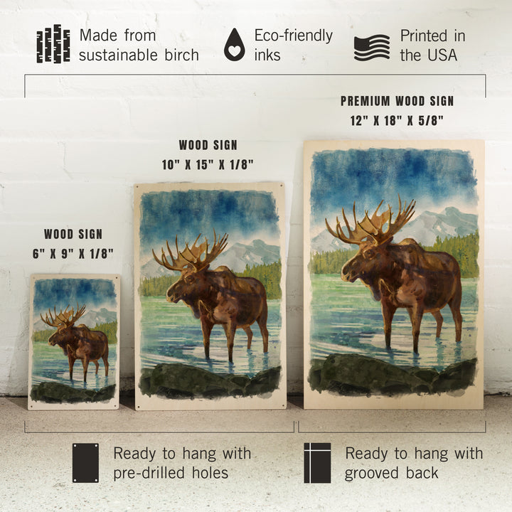 Watercolor Study, Moose with Mountain, Wood Signs and Postcards