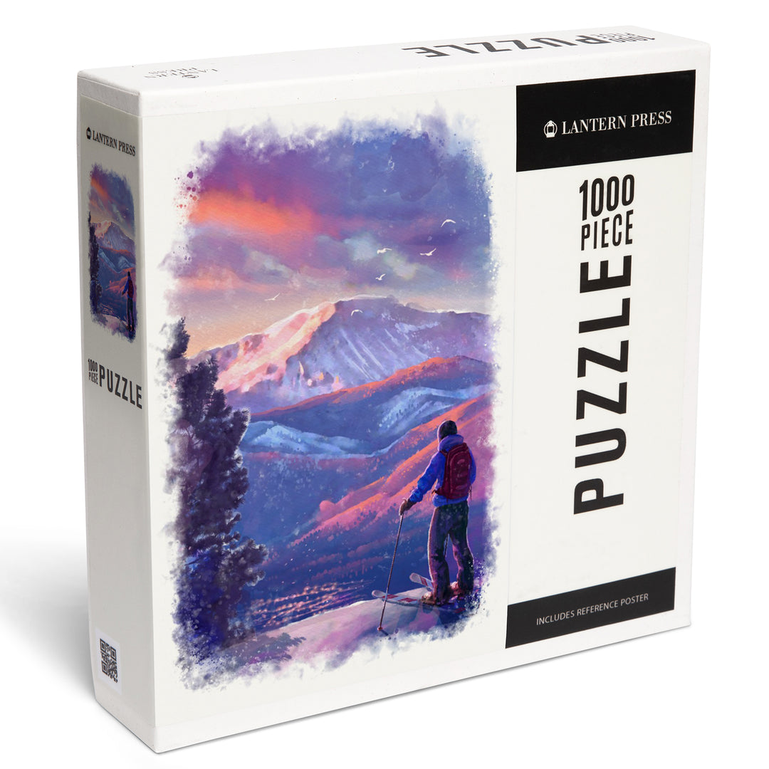 Watercolor Study, Purple Skies, Ski View, 1000 Piece Jigsaw Puzzle