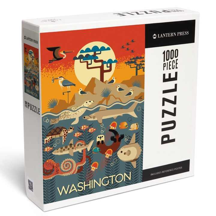 Washington Wildlife – Wilderness and Marine Life Illustration, 1000 Piece Jigsaw Puzzle
