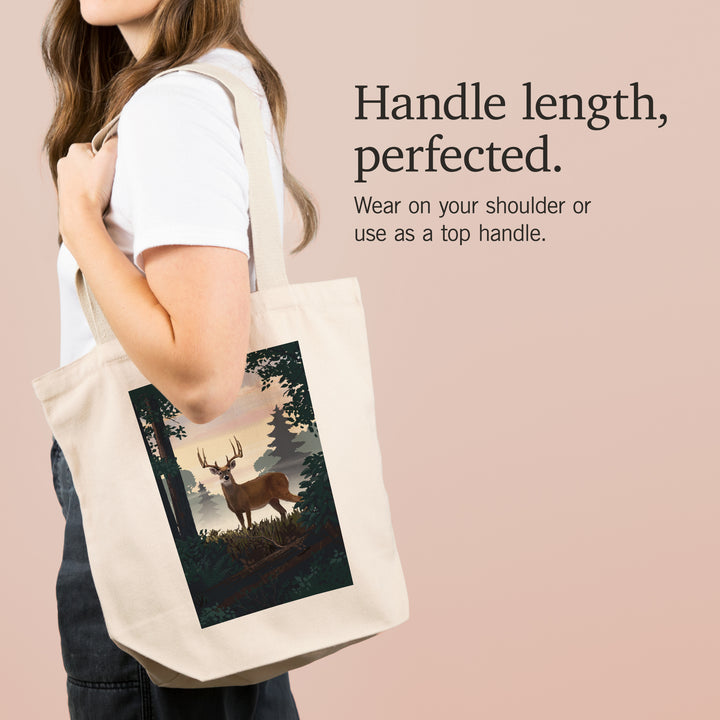 Painterly, Deer and Sunrise, Tote Bag