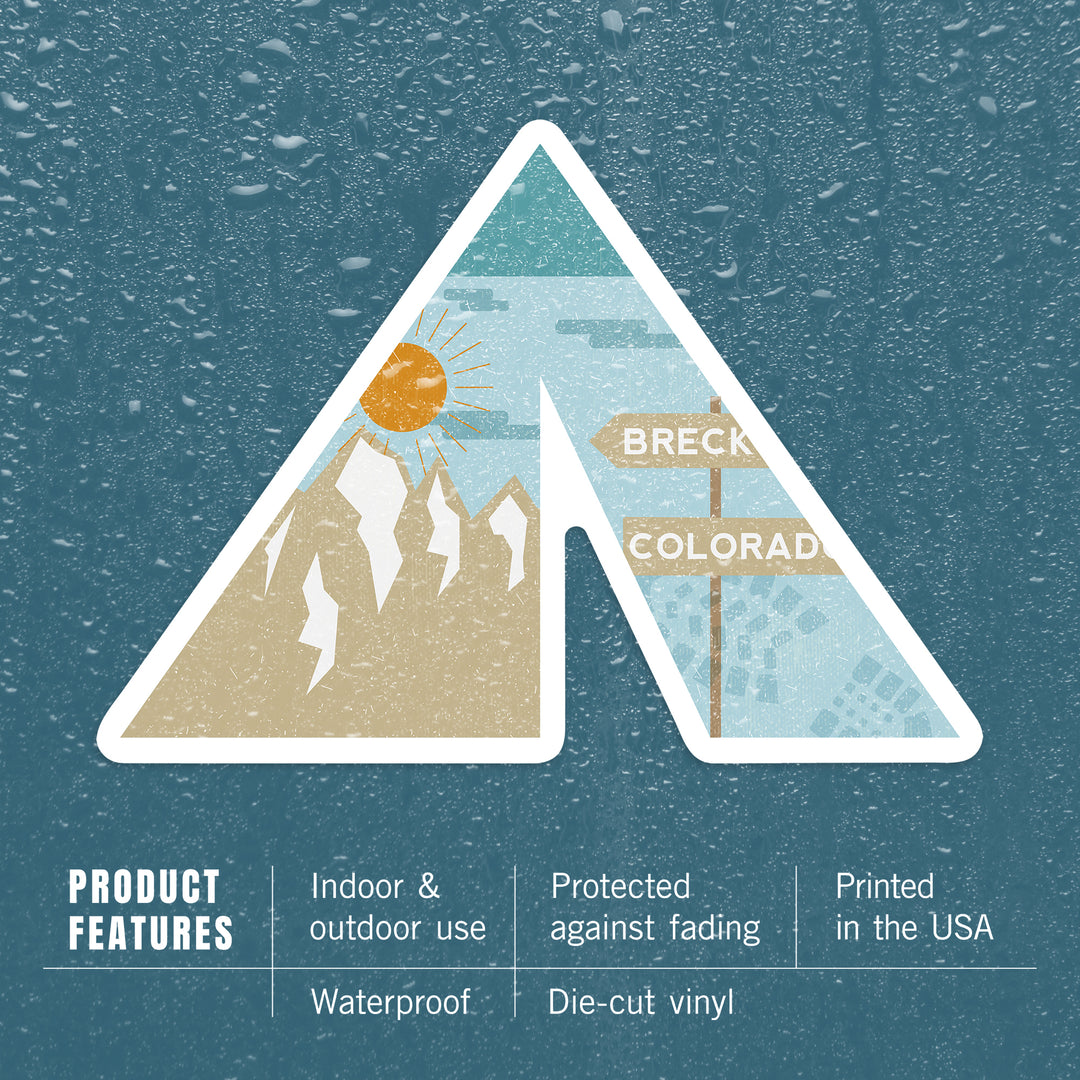 Breckenridge, Colorado, Tent & Mountain, Contour, Lantern Press Artwork, Vinyl Sticker