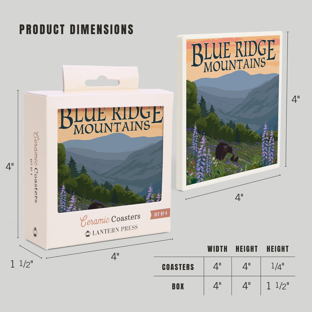 Blue Ridge Mountains, Bear Family and Spring Flowers, Coasters