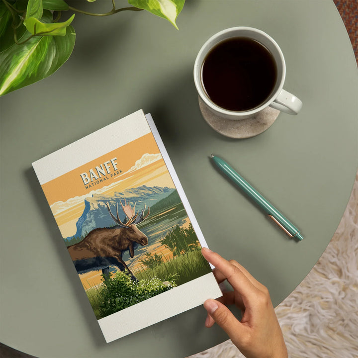 Lined 6x9 Journal, Lake Minnewanka, Canada, Banff National Park, Moose, Painterly, Lay Flat, 193 Pages, FSC paper