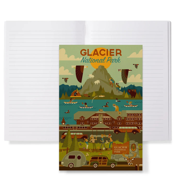 Lined 6x9 Journal, Glacier National Park, Montana, Geometric National Park Series, Lay Flat, 193 Pages, FSC paper