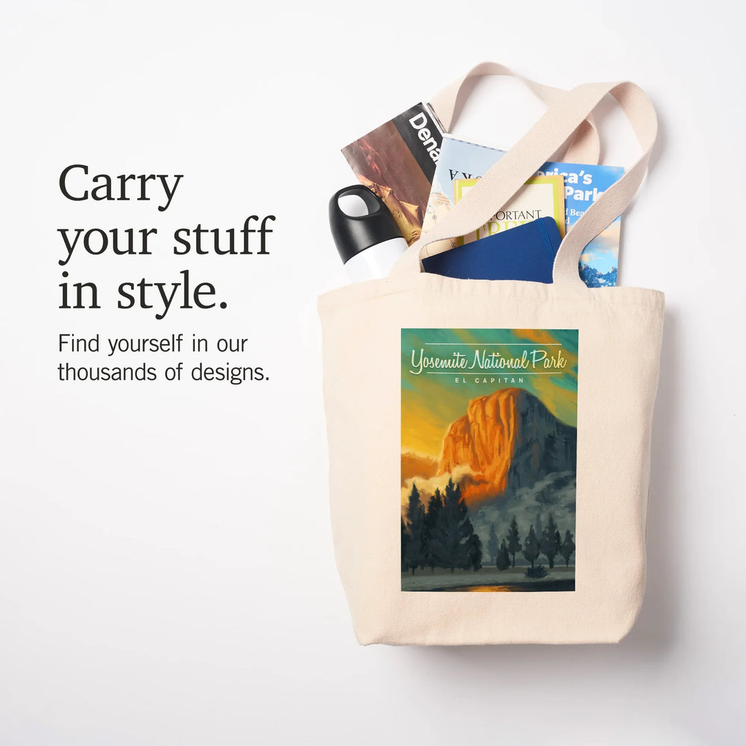 Yosemite National Park, California, El Capitan, Oil Painting, Tote Bag