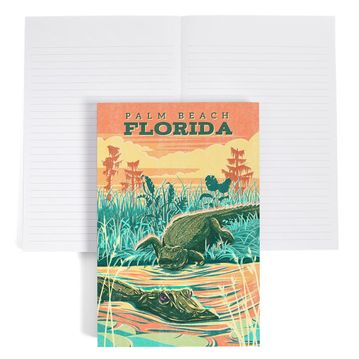 Lined 6x9 Journal, Palm Beach, Florida, Alligator, Vintage Print Press, Lay Flat, 193 Pages, FSC paper