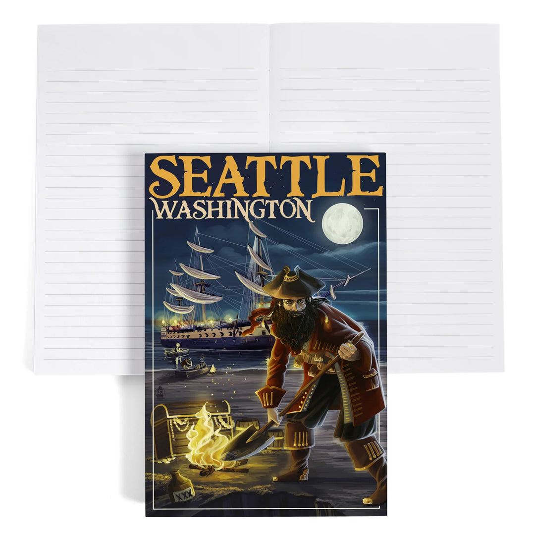 Lined 6x9 Journal, Seattle, Washington, Pirate and Treasure, Lay Flat, 193 Pages, FSC paper